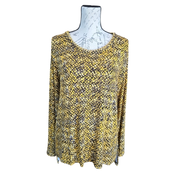 Michael Kors Black Yellow Long Sleeve Pullover Blouse L - Picture 1 of 7